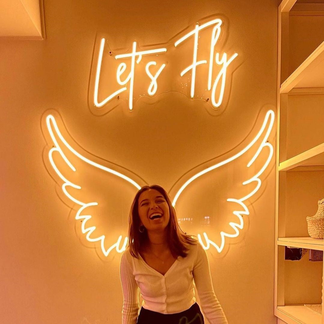 Let's Fly Neon Sign with Wings