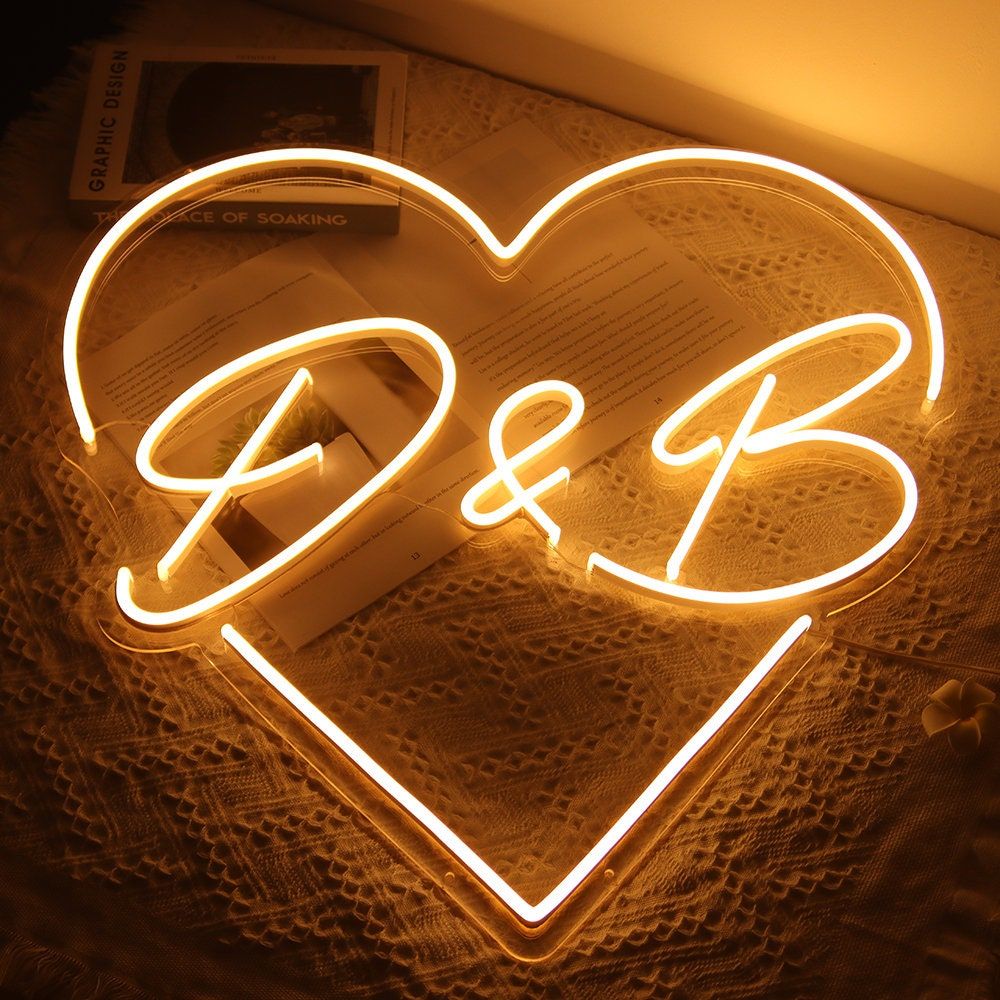 Custom Initials Love Heart Neon Sign